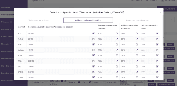 Address pool capacity setting